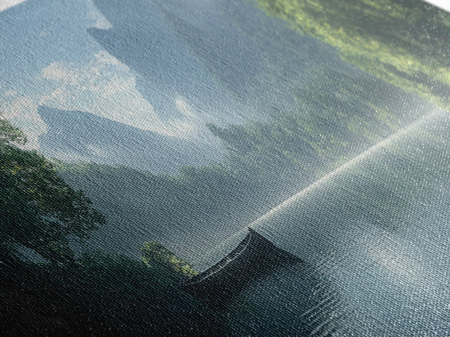 Canoe On The Lake, Framed Canvas Print, Moody Landscape Painting, Realism, Original Artwork, Rustic Lakehouse Decor, Oversized Wall Art