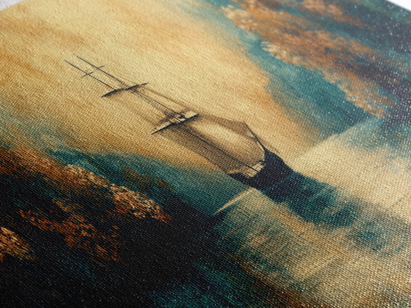 Pirate Ship In The Bay, Fantasy Painting Print, Wood Framed Wall Art, Boy's Room Decor Idea, Gift Idea, Man Cave Wall Art