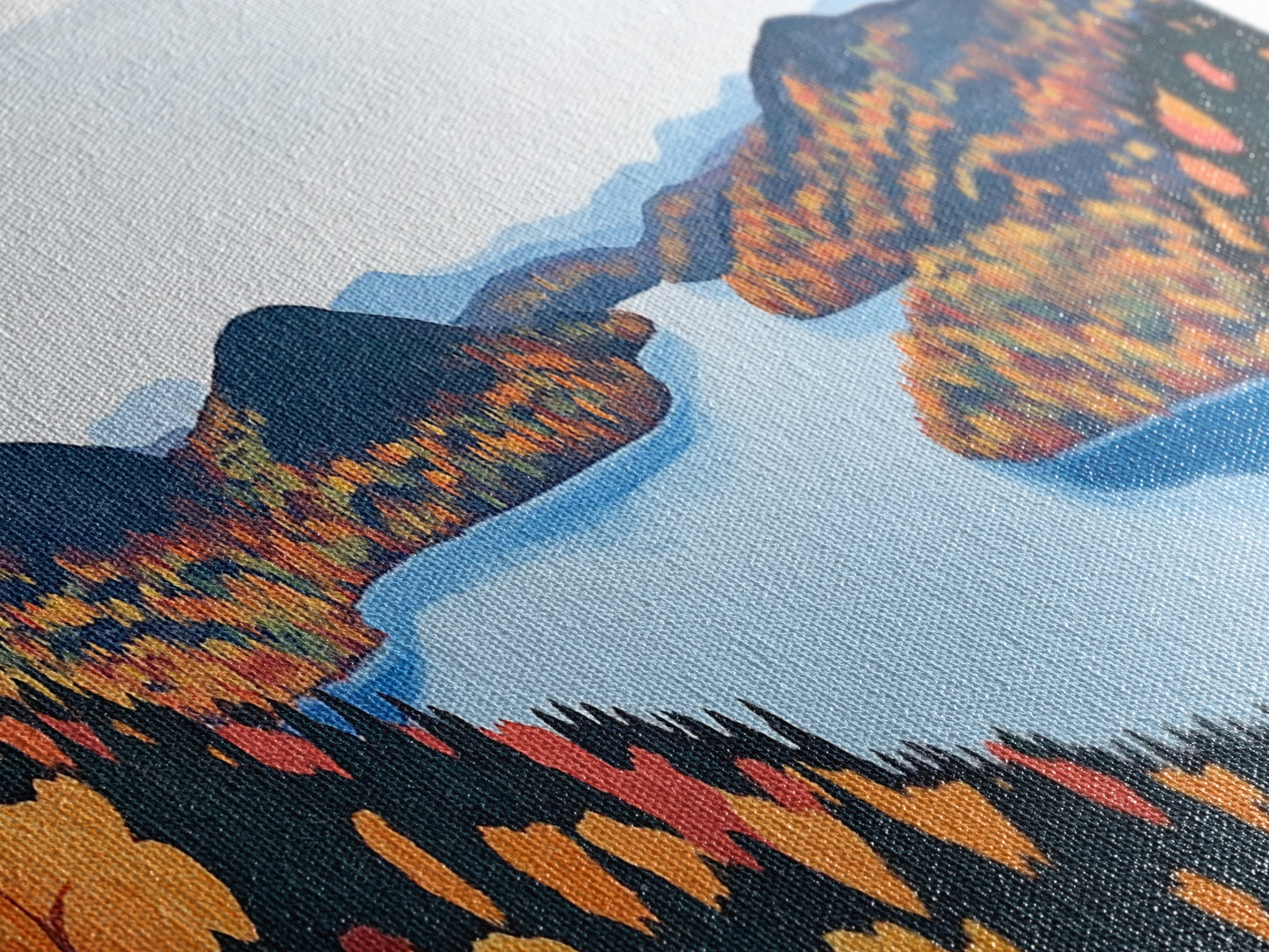 Fall In The Valley, Framed Canvas Print, Wood Framed Wall Art, Panoramic Landscape Painting