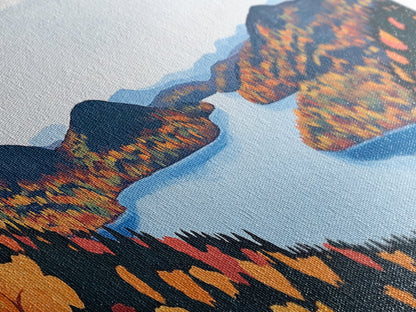 Fall In The Valley, Framed Canvas Print, Wood Framed Wall Art, Panoramic Landscape Painting