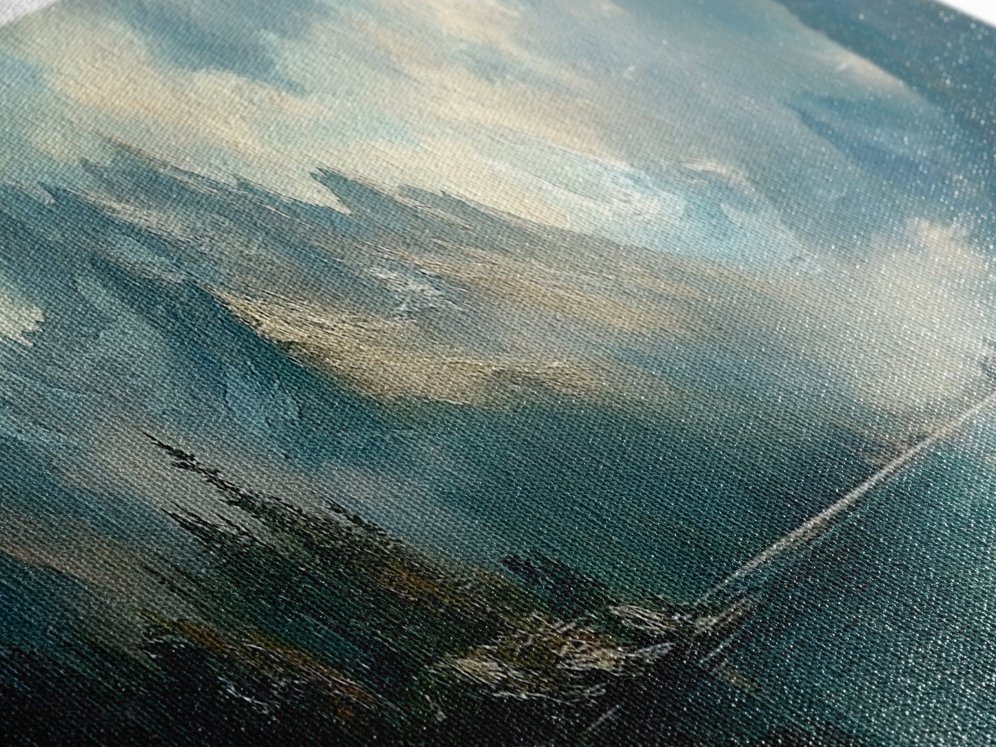 Moody Landscape Painting Print, Overcast Stormy Day In The Mountains, Thought Provoking Wall Art, Oversized Panoramic Ultra Wide Art