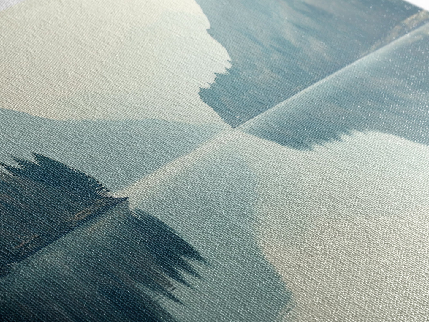 Reflections on an Overcast Day, Framed Canvas Print, Moody Decor, Foggy Landscape Painting, Panoramic Wall Art