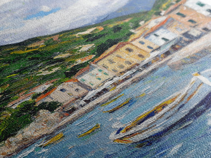 Modern Art Canvas Print - Italian Fishing Village - Italy Oil Painting - Neutral Wall Art - Seascape Painting - Impasto Style Print - Boho