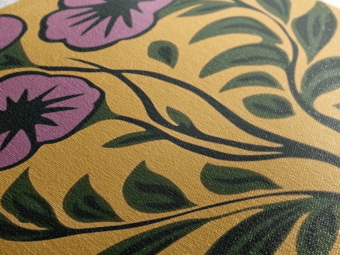 Framed Canvas Canvas Wall Art Mid-Century Modern Boho Flower Print, Purple and Yellow Wall Art, Modern Art Boho Home Decor, Minimalist