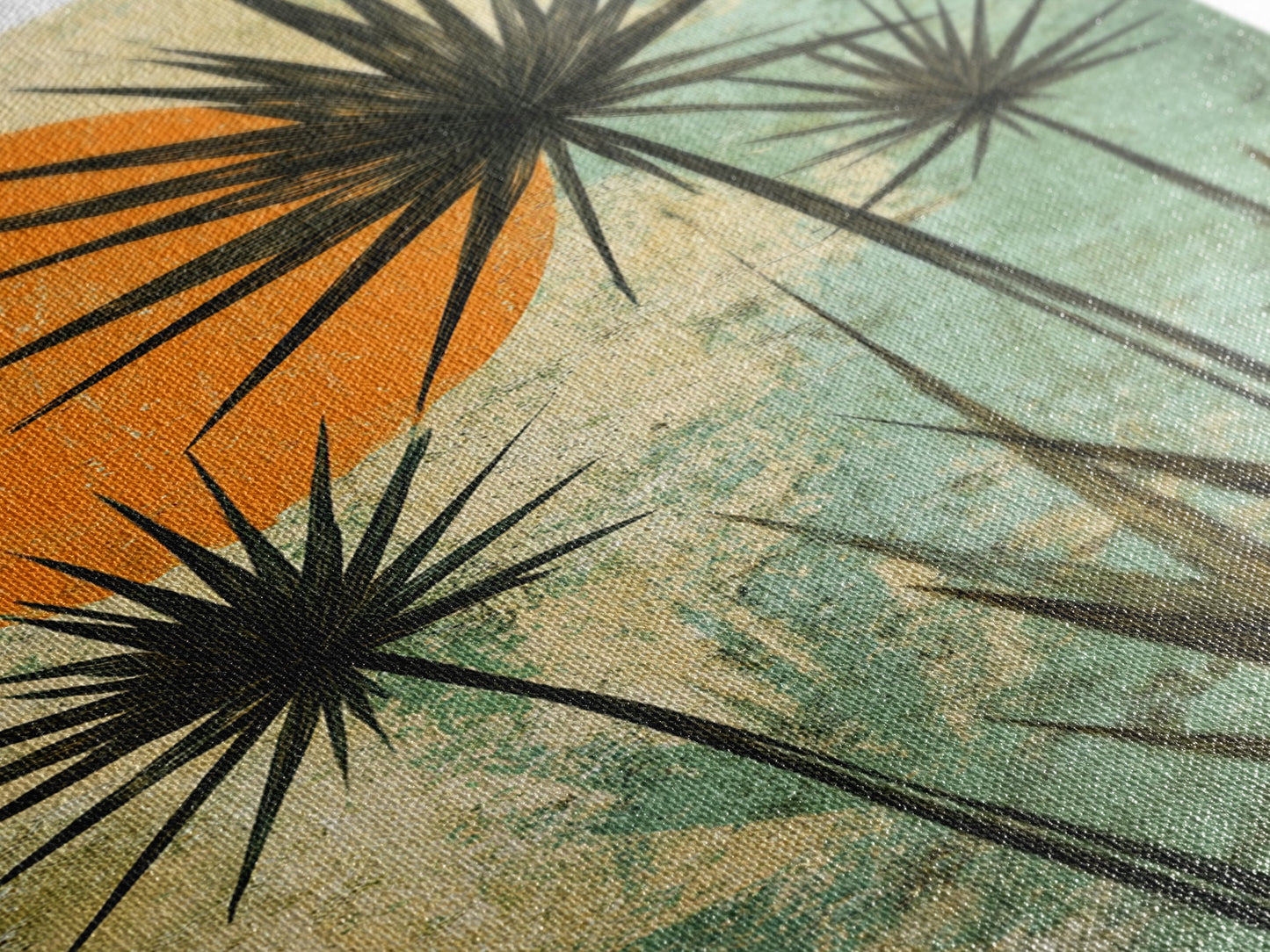 Abstract Palm Trees at Sunset, Framed Canvas Print, MCM Style Wall Art