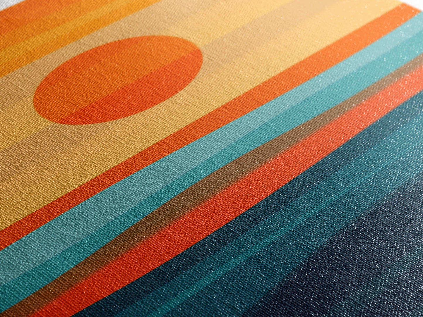 Sunset Over The Ocean Minimalist Print, Vertical Sea Sun Framed Canvas, Waves Line Art, Blue and Orange Sunset Beach House Painting