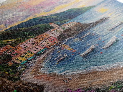 Italy At Sunset - Framed Canvas Print - Impasto Style Print Abstract Art - Calming Soothing Home Decor - Bedroom Art