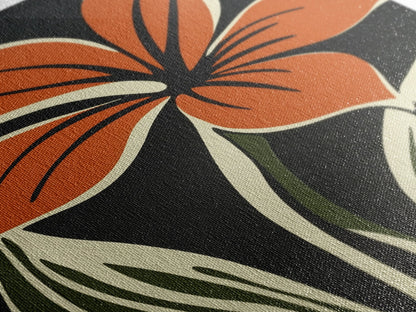 Orange Flower on Black Background, MCM Style Art, Framed Canvas Print