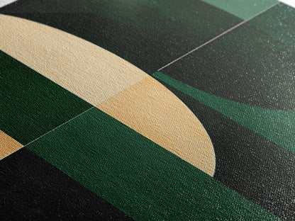 Extra Large Horizontal Emerald Green Geometric Mid Century Modern Wall Art, Framed Canvas Print