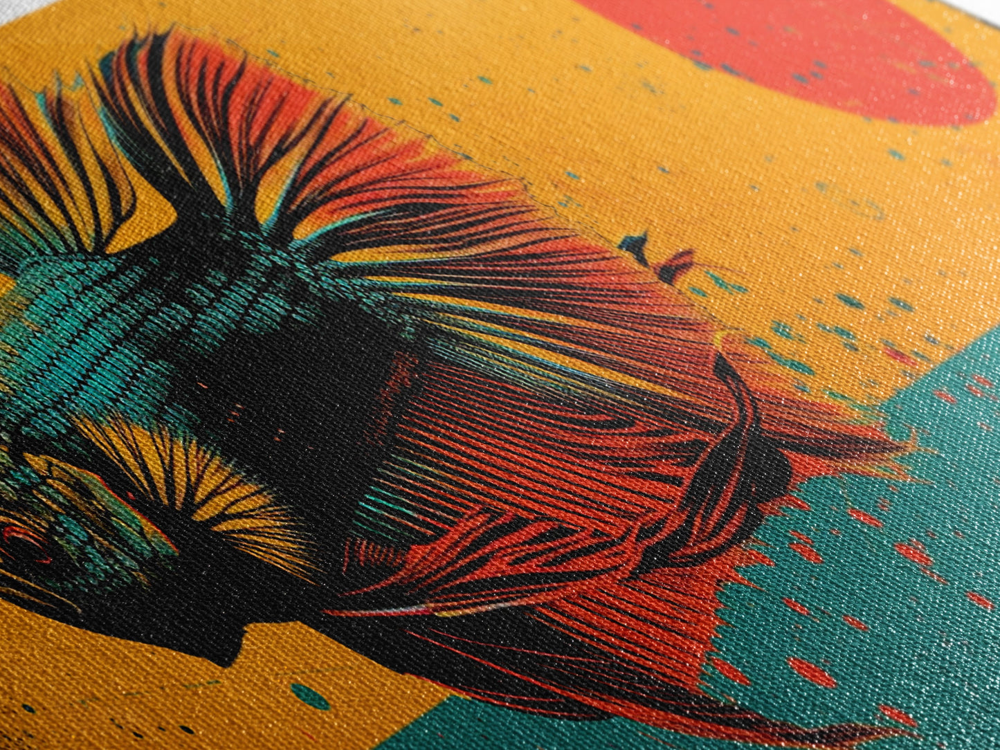 Retro 80s Style Painting of a Betta Fish, Framed Canvas Print, Home Decor Gift Artwork, Fish Painting, Betta Fish Art