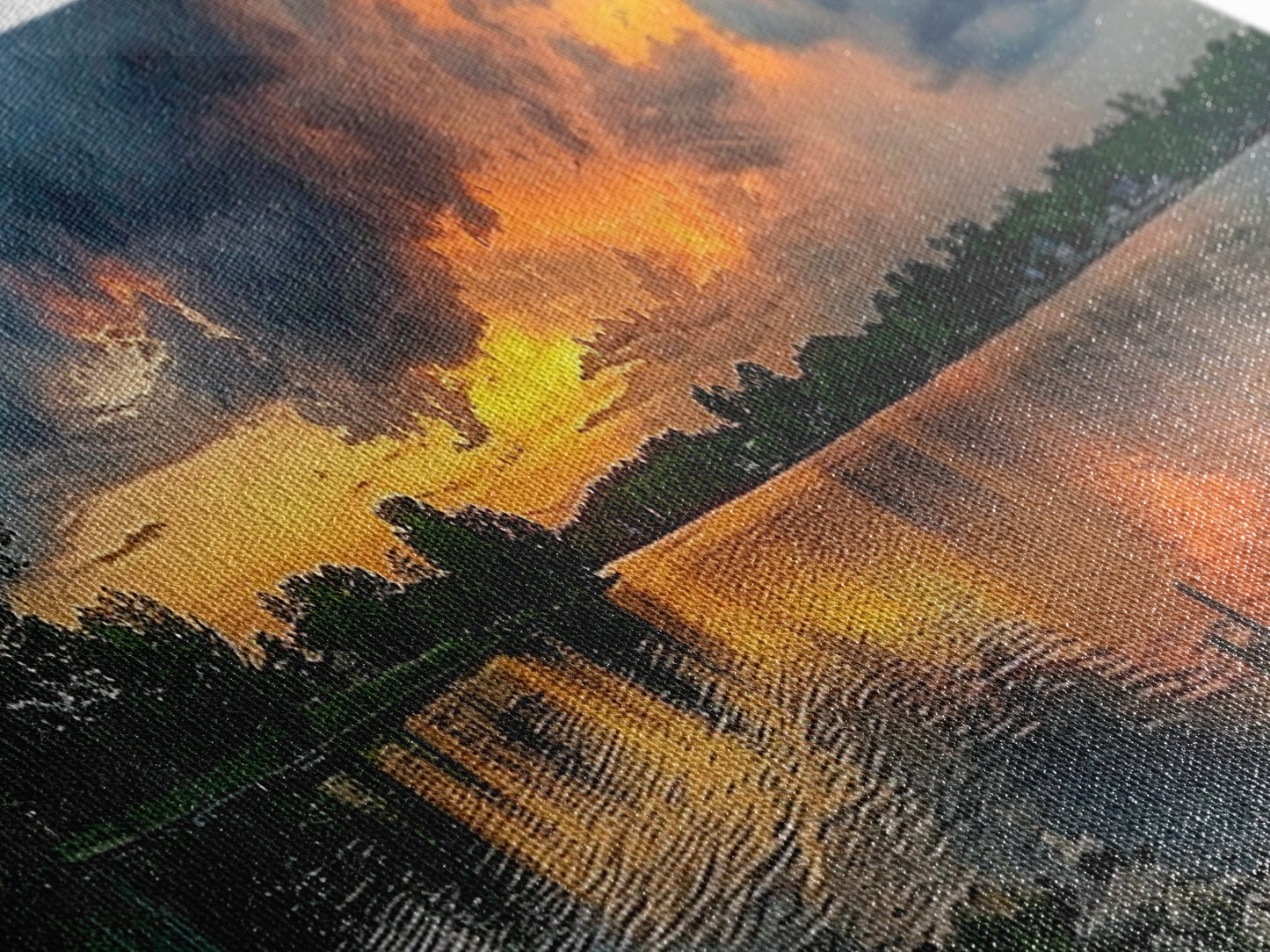 Sunset On The Lake Framed Canvas Print, Lakehouse Decor, Rustic Modern Farmhouse Wall Art, Photography Style Landscape Art