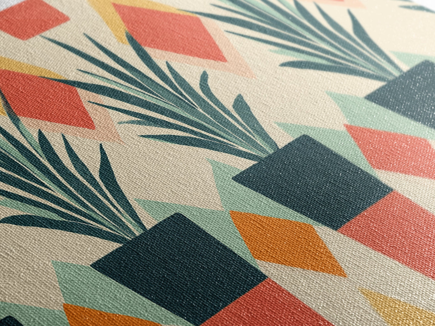 Mid Century Modern Botanical Print, Wood Framed Canvas Art, Botanical Wall Art, Boho Style Southwestern Pueblo Art