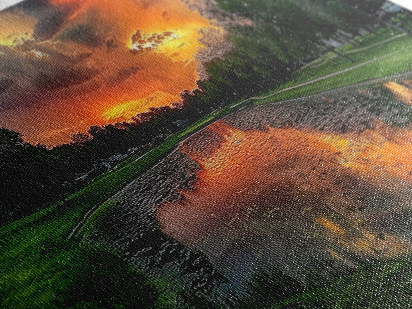 Sunset Over The Golf Course, Framed Canvas Print, Photography Style Wall Art, Beautiful Home Decor, Rustic Farmhouse Decor