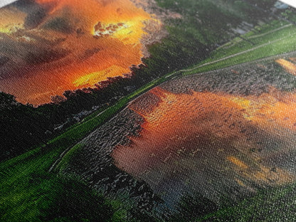 Sunset Over The Golf Course, Framed Canvas Print, Photography Style Wall Art, Beautiful Home Decor, Rustic Farmhouse Decor