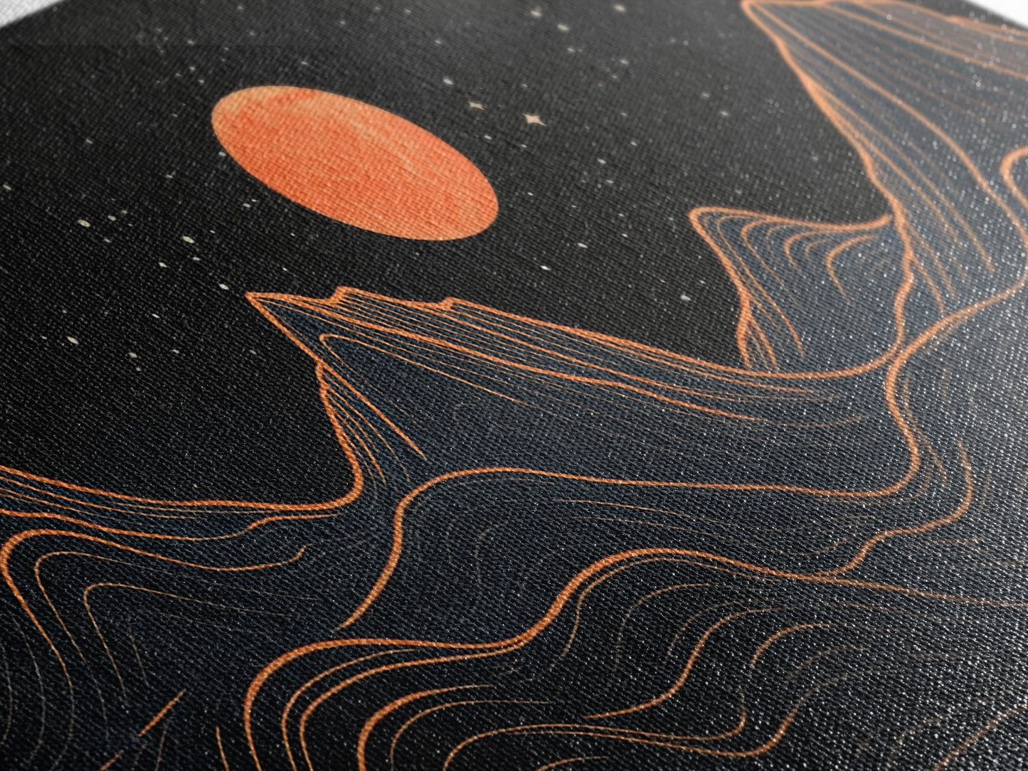 Blood Moon Over a Desert Landscape, Dark and Moody Decor, Framed Canvas Print, Pueblo Style Southwestern Art