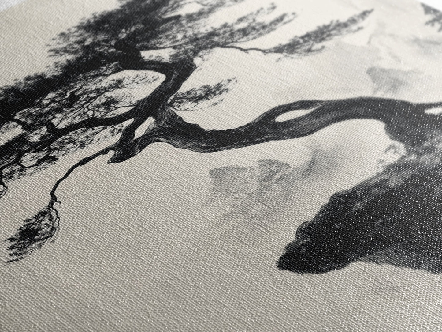 Bonzai Tree on a Cliff Wabi Sabi Painting Print, Wood Framed Wall Art, Bonzai Tree Art, Japanese Style Artwork