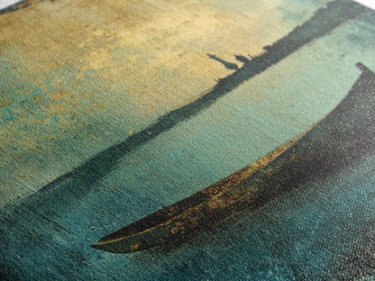 Canoe on the Lake Framed Canvas Print, Nautical Decor, Lakehouse Art, Abstract Lakehouse Painting, Lake Decor