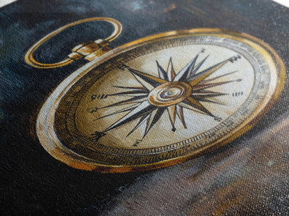 Weathered Compass Wall Art, Nautical Coastal Home Decor Wall Art Framed Canvas Print, Rustic Seaside Accent Piece, Statement Piece, Rustic Decor