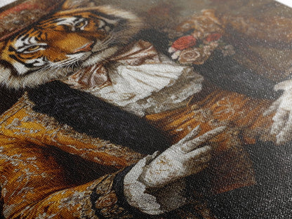 The Dapper Tiger Gentleman Portrait Framed Canvas Print, Whimsical Home Decor, Eclectic Decor, Kitsch Wall Art, Preppy Wall Art, Glam Decor