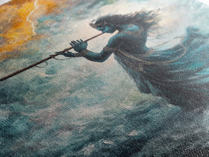 Hindu Art, Radha Krishna Playing Flute Painting Print, Hinduism Wall Art Wood Framed Canvas Print