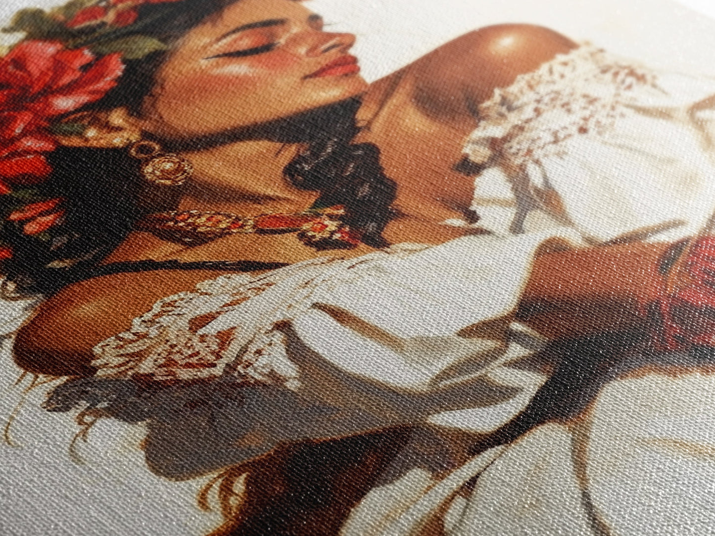 Mexican Floral Latina Portrait Canvas Print, Romatic Mariachi Wall Decor, Southwestern Modern Art, Rustic Mexicano Wall Art, Chicano Painting