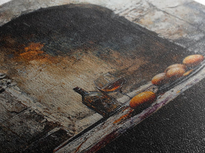 Medieval Kitchen Wall Art, Rustic Home Decor, Framed Canvas Print, Kitchen Home Decor, Dining Room Wall Art, Wine and Fruit Still Life Painting