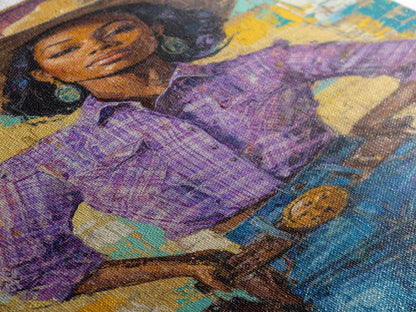 Black Cowgirl Painting Print, Rustic Modern Farmhouse, Afrocentric Wall Art, Southwestern Home Decor, African American Art