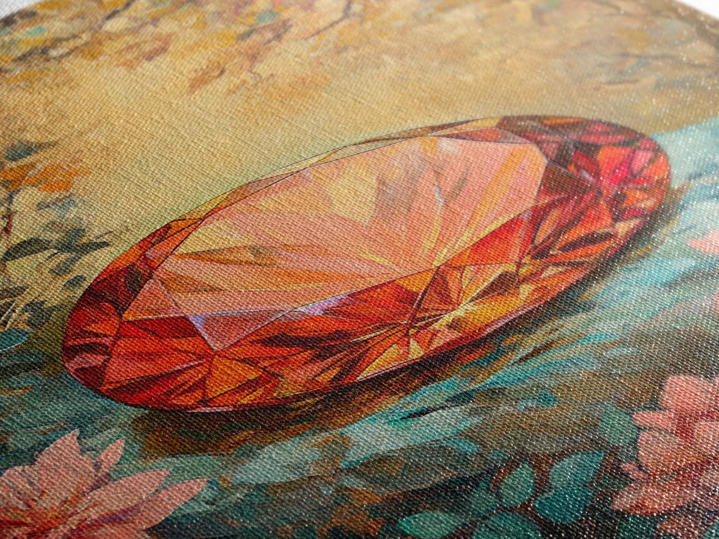 Gemstone Painting Print, Framed Canvas Print, Gemstones Wall Art, Precious Stone Painting, Red Gem, Ruby Painting, Antique Minerals Art