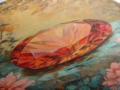 Gemstone Painting Print, Framed Canvas Print, Gemstones Wall Art, Precious Stone Painting, Red Gem, Ruby Painting, Antique Minerals Art