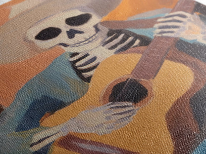 Canvas Print of a Sekelton Cowboy Guitar Player - Chicano Art - Wood Framed Canvas - Original Art