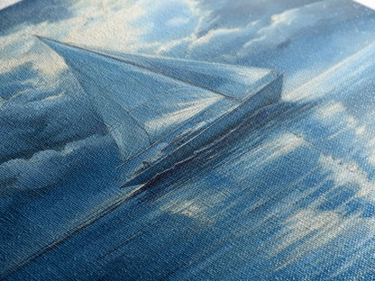 Reflections of a Sail Boat under a Full Moon Framed Canvas Print, Nautical Decor, Sail Boat Oil painting, Sailboat Painting, Nautical Home Decor