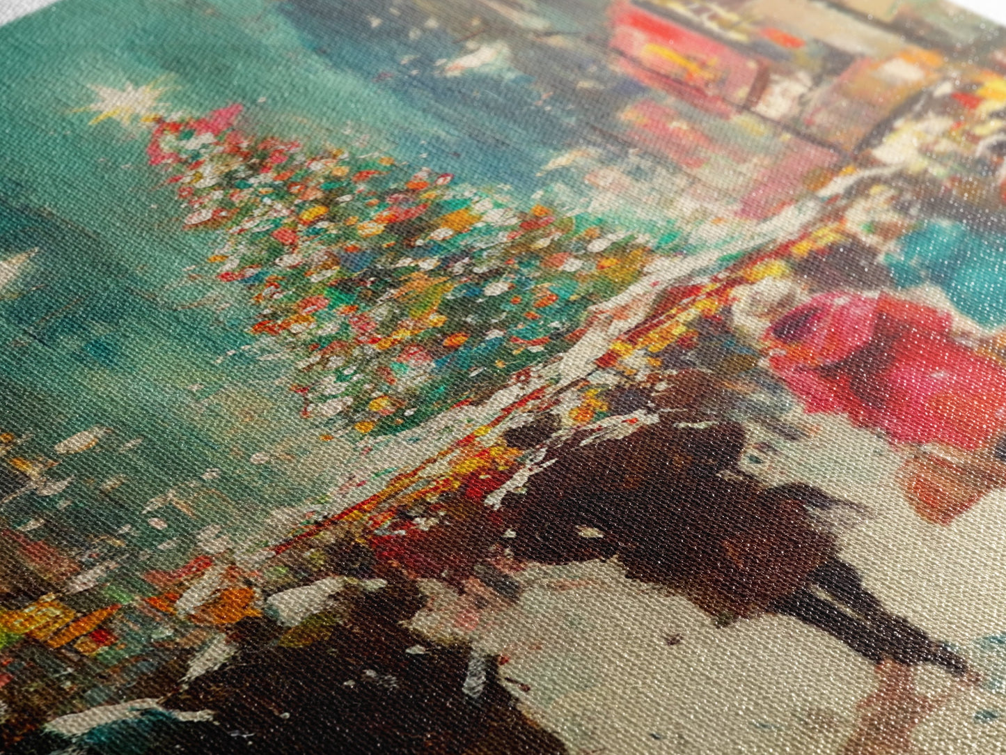 Christmas on The Town Square Framed Canvas Print, Wood Framed Christmas Decor, Holiday Mantle Art, Christmas Centerpiece Wall Art