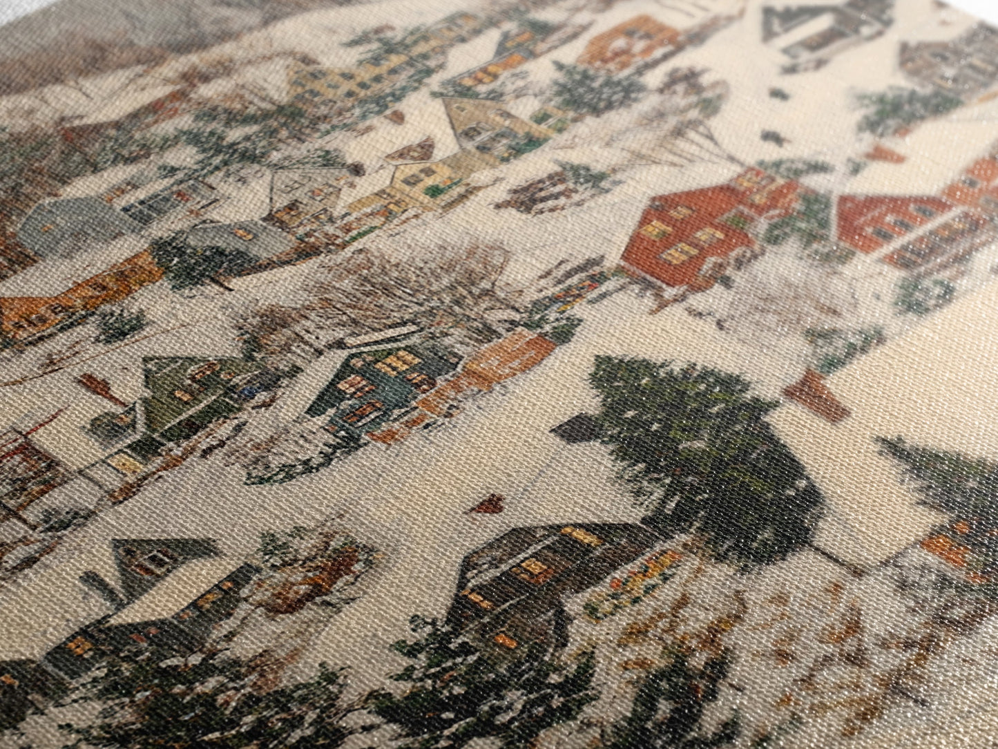 Christmas Village Covered in Snow, Framed Canvas Print, Christmas Oil painting print, Vintage Christmas Art Print, Christmas Wall Art