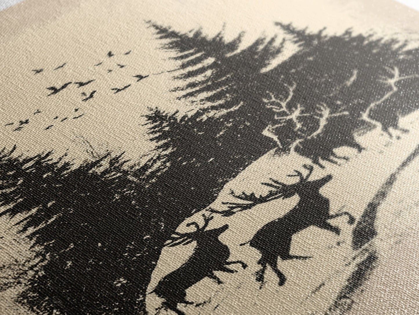 Sketch of Reindeer In The Snow Canvas Print - Framed Canvas - Minimalist Christmas Art - Boho Christmas Art - Rustic Christmas Art