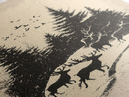 Sketch of Reindeer In The Snow Canvas Print - Framed Canvas - Minimalist Christmas Art - Boho Christmas Art - Rustic Christmas Art