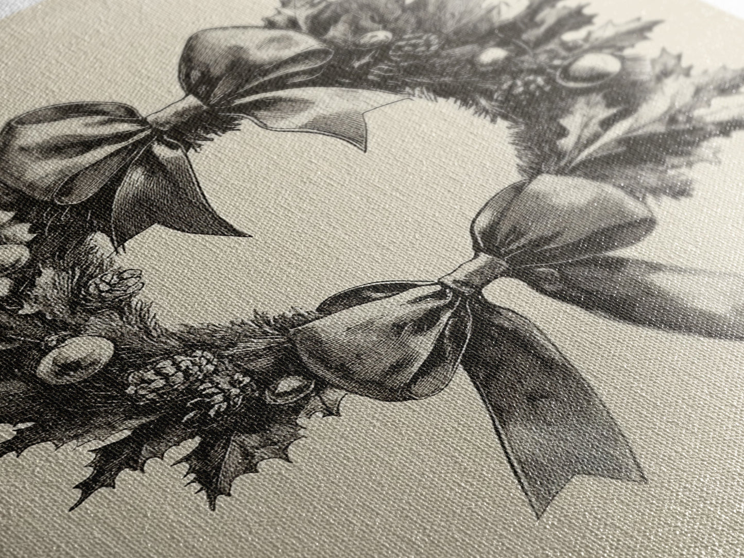 Sketch of a Christmas Wreath Canvas Print - Framed Canvas - Minimalist Christmas Art - Boho Christmas Art - Rustic Christmas Art