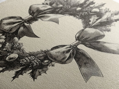 Sketch of a Christmas Wreath Canvas Print - Framed Canvas - Minimalist Christmas Art - Boho Christmas Art - Rustic Christmas Art