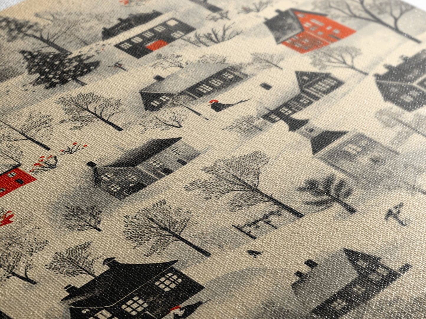 Sketch of a Christmas Village Canvas Print - Framed Canvas - Minimalist Christmas Art - Boho Christmas Art - Rustic Christmas Art