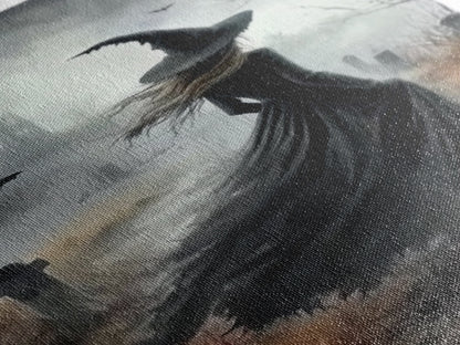 Gothic Oil Painting Print Of a Witch in a Grave Yard, Framed Canvas Print, Dark Academia, Gothic Art, Goth Decor, Halloween Wall Art