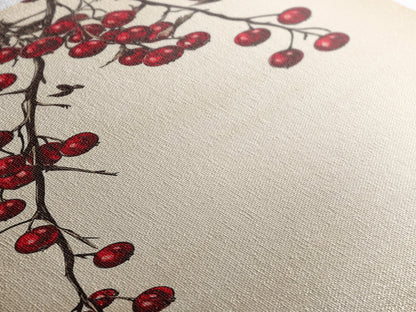 Red Holly Berries Canvas Print - Framed Canvas - Minimalist Christmas Art - Boho Christmas Art - Rustic Christmas Art