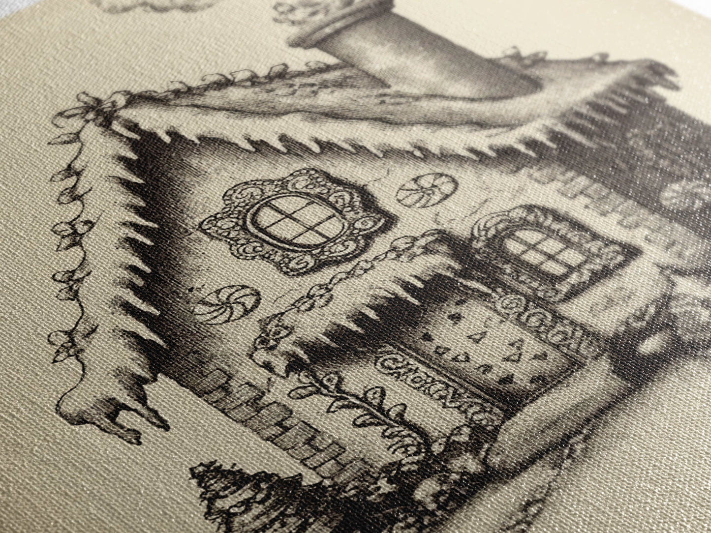 Vintage Gingerbread House Canvas Print - Framed Canvas - Minimalist Christmas Art - Boho Christmas Art - Rustic Christmas Art