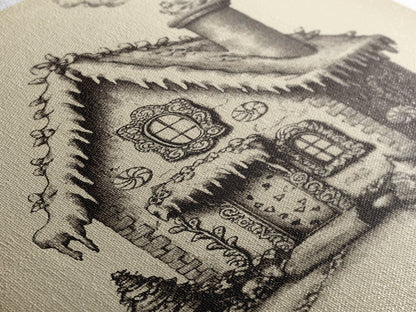 Vintage Gingerbread House Canvas Print - Framed Canvas - Minimalist Christmas Art - Boho Christmas Art - Rustic Christmas Art