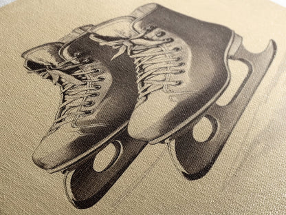 Vintage Ice Skates Canvas Print - Framed Canvas - Minimalist Christmas Art - Boho Christmas Art - Rustic Christmas Art