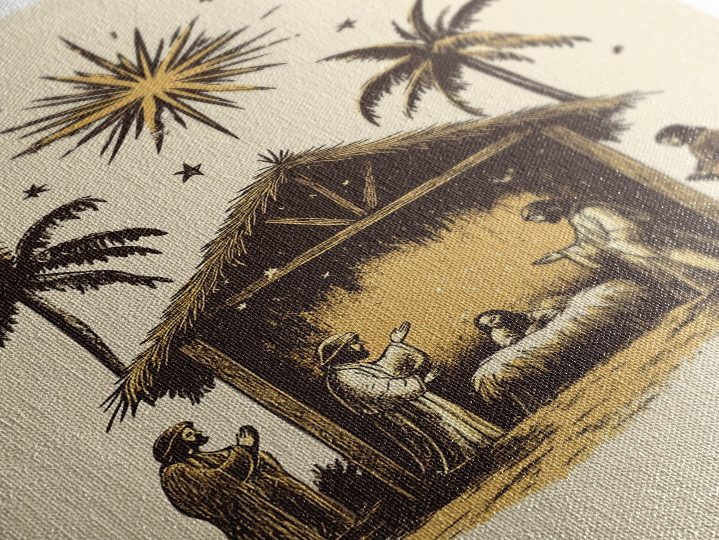 Vintage Nativity Scene Canvas Print - Framed Canvas - Minimalist Christmas Art - Boho Christmas Art - Rustic Christmas Art