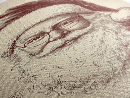 Portrait of Santa Clause Canvas Print - Framed Canvas - Minimalist Christmas Art - Boho Christmas Art - Rustic Christmas Art