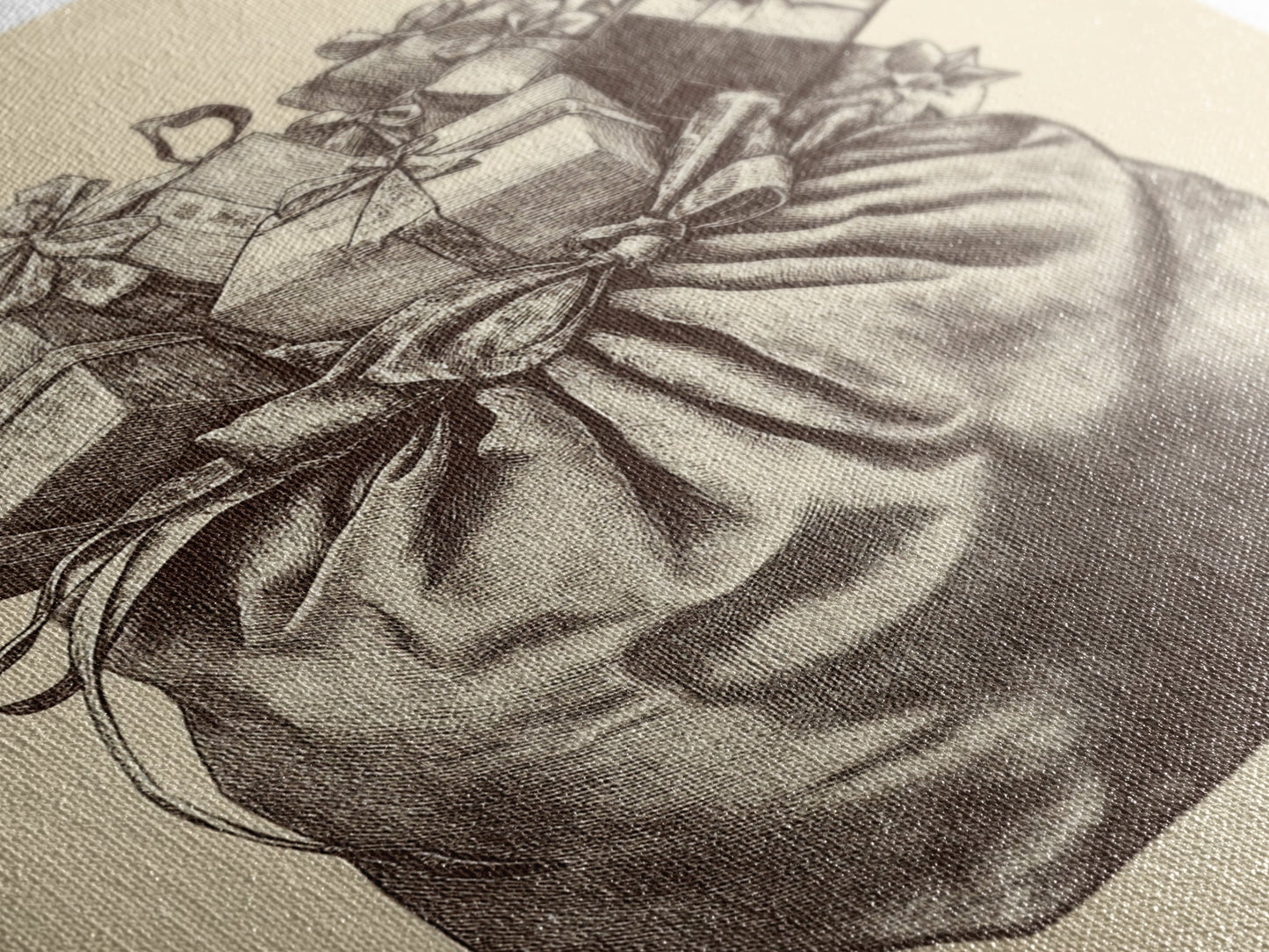 Santa's Gift Bag Canvas Print - Framed Canvas - Minimalist Christmas Art - Boho Christmas Art - Rustic Christmas Art