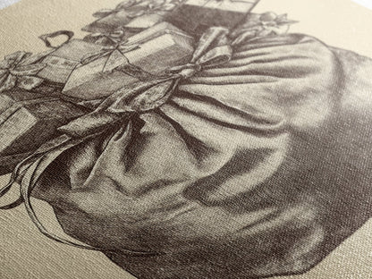 Santa's Gift Bag Canvas Print - Framed Canvas - Minimalist Christmas Art - Boho Christmas Art - Rustic Christmas Art