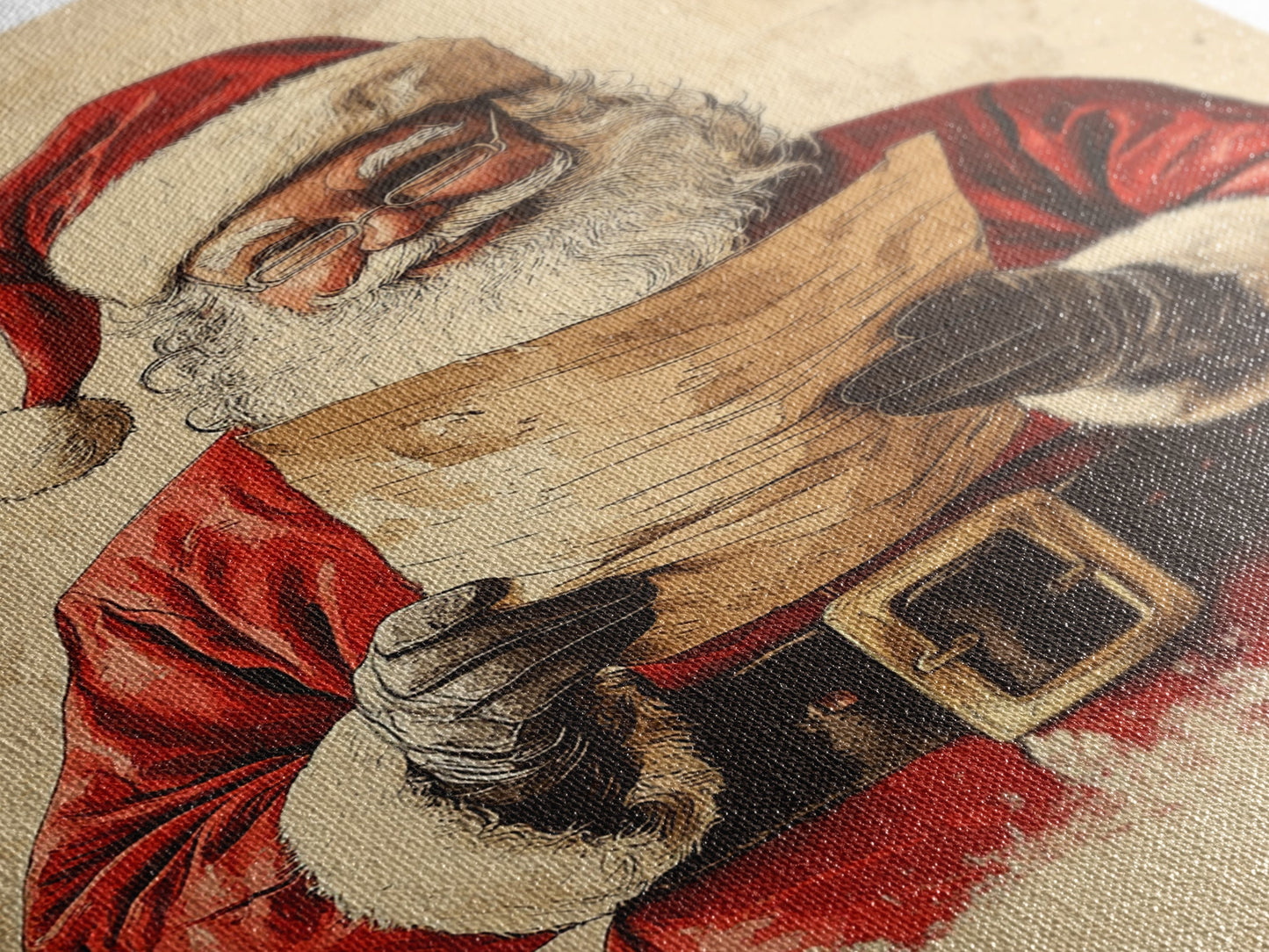 Santa Reading His List Canvas Print - Framed Canvas - Minimalist Christmas Art - Boho Christmas Art - Rustic Christmas Art