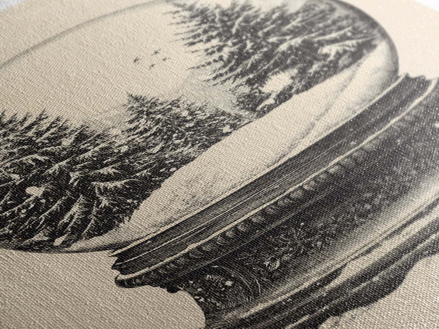 Sketch of a Christmas Snow Globe Canvas Print - Framed Canvas - Minimalist Christmas Art - Boho Christmas Art - Rustic Christmas Art