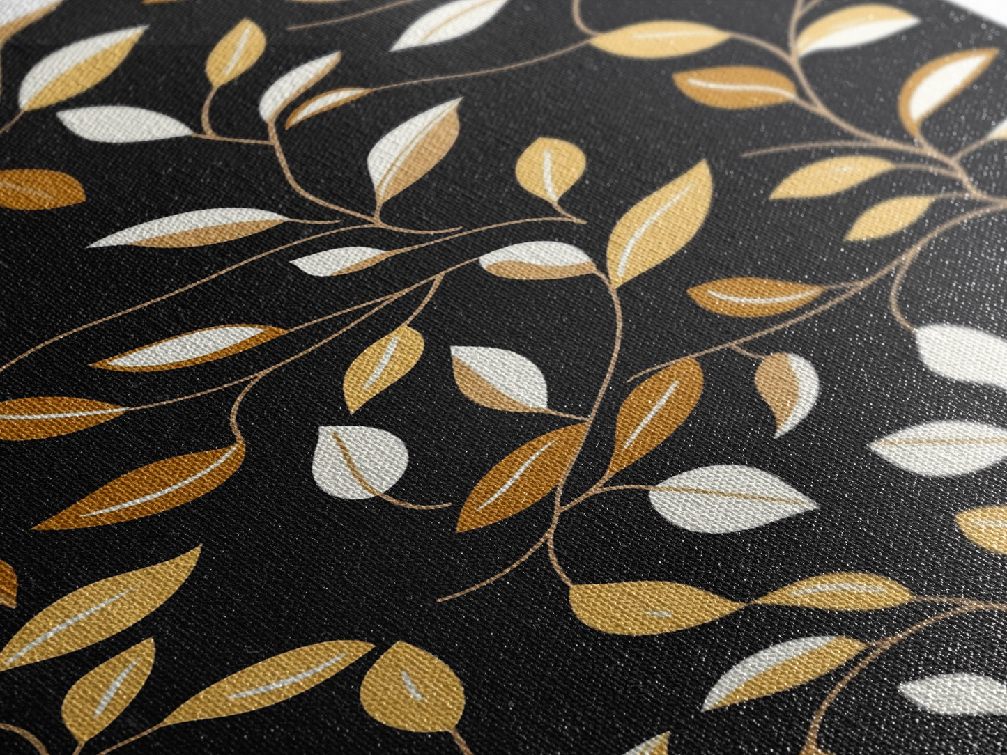 Ivy Leaves Framed Canvas Print, Mid Century Modern Pattern art, Botanical Print, Botanical Wall Art, Black Background